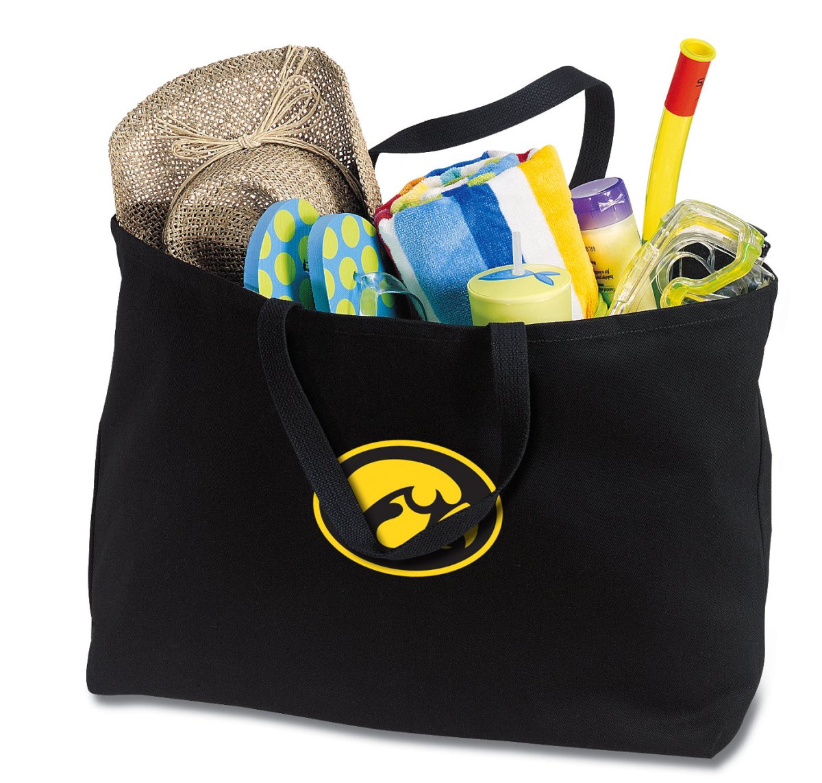 University of Iowa Large Tote Bag Iowa Hawkeyes Jumbo Tote for Beach Pool or Travel Black