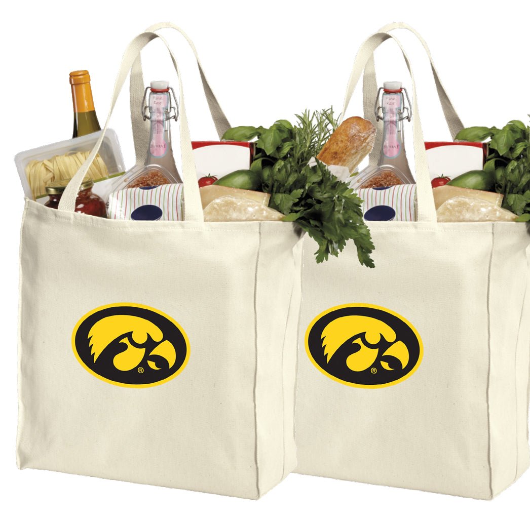 University of Iowa Grocery Shopping Bags 2 PC SET Iowa Hawkeyes Reusable Cotton Bags