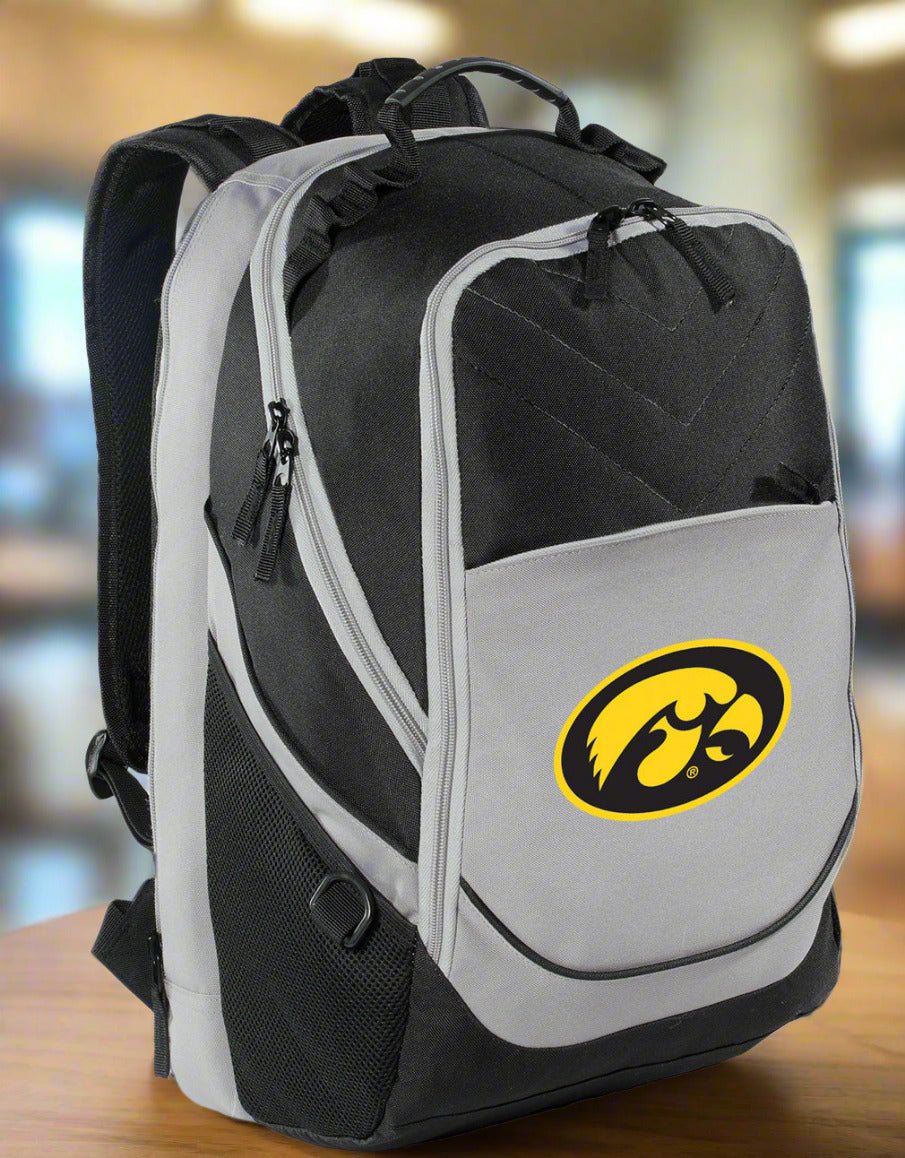 Iowa Hawkeyes Laptop Backpack – Official University of Iowa Bookbag – 17" Laptop Sleeve, NCAA School Gear – 600D Polyester Black and Gray