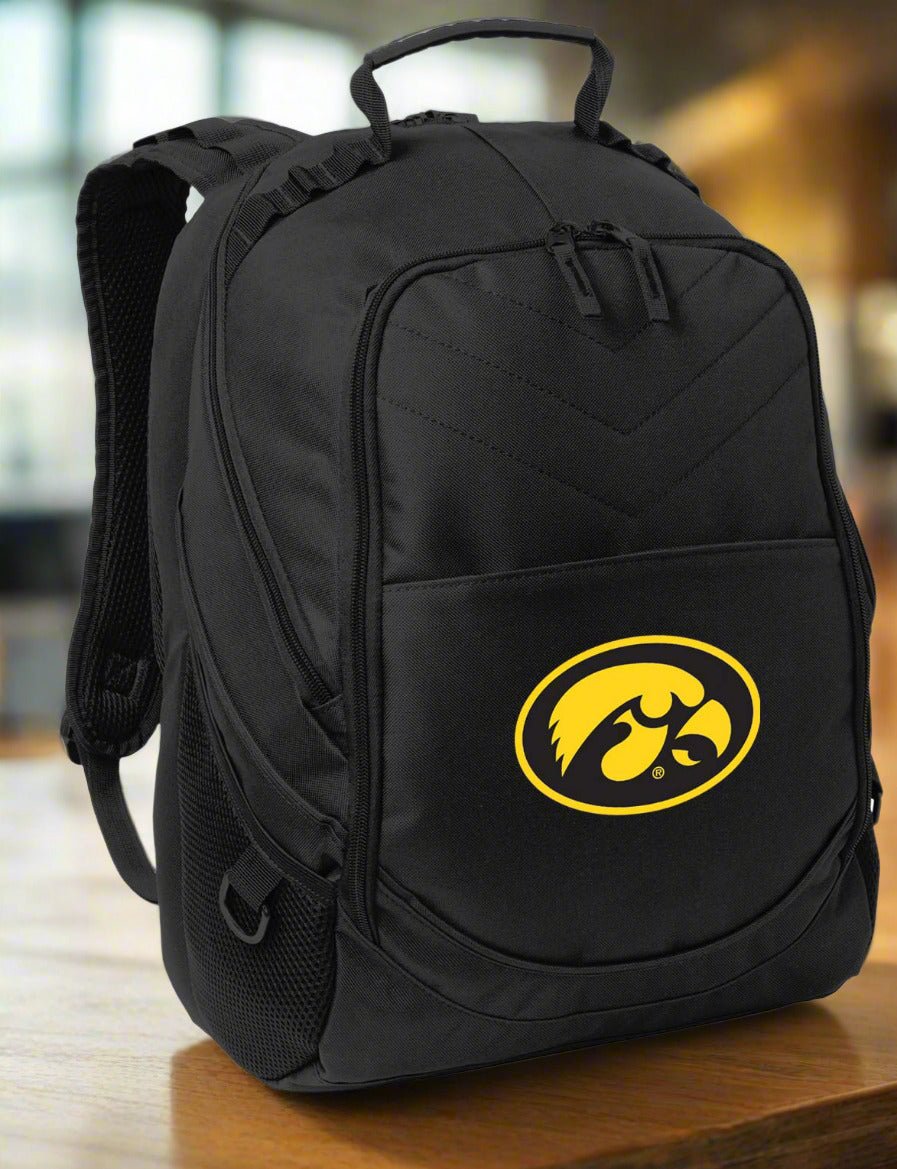 Iowa Hawkeyes Laptop Backpack – Official University of Iowa Bookbag – 17" Laptop Sleeve, NCAA School Gear – 600D Polyester Black