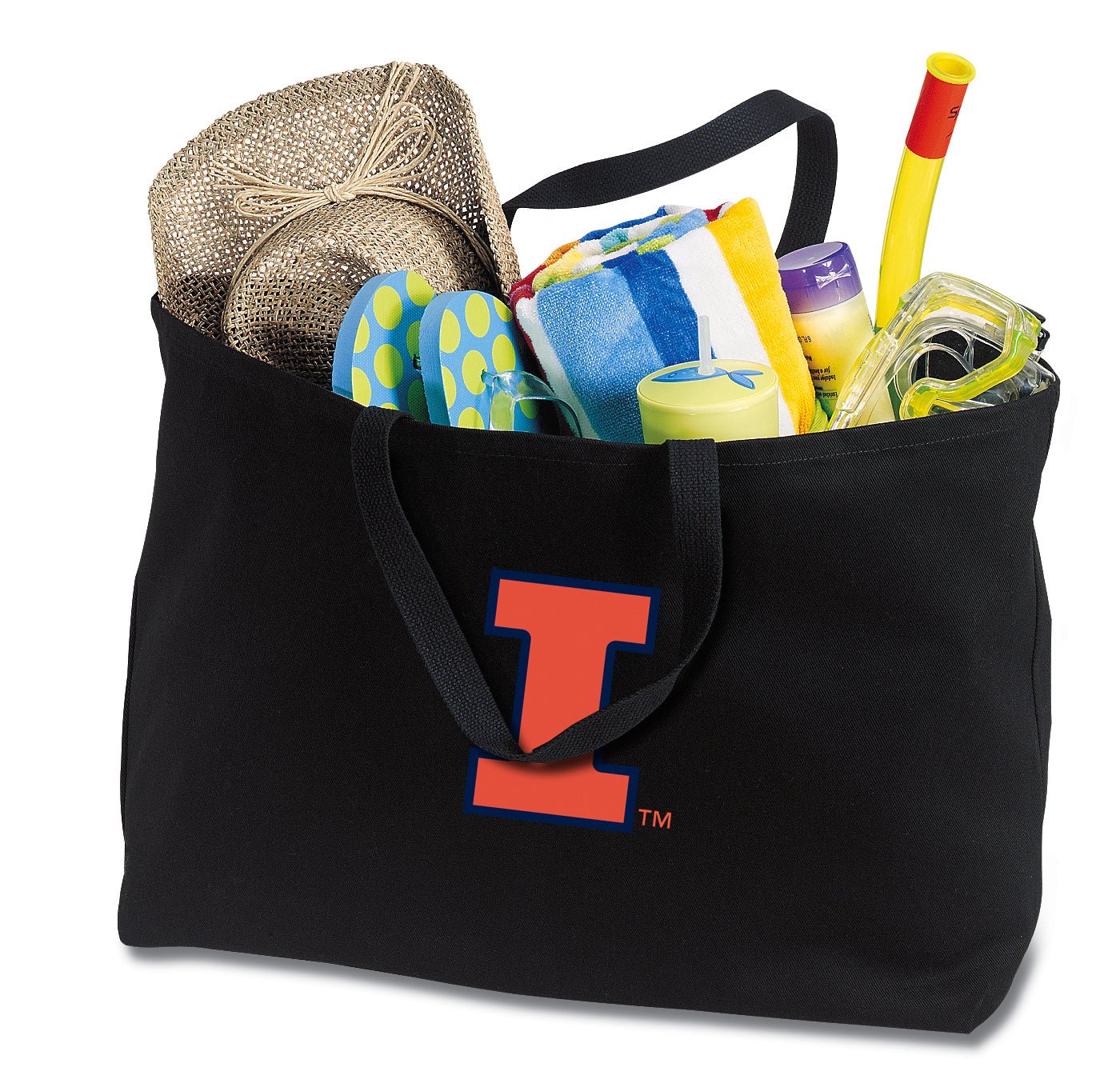 University of Illinois Large Tote Bag Illini Jumbo Tote for Beach Pool or Travel Black