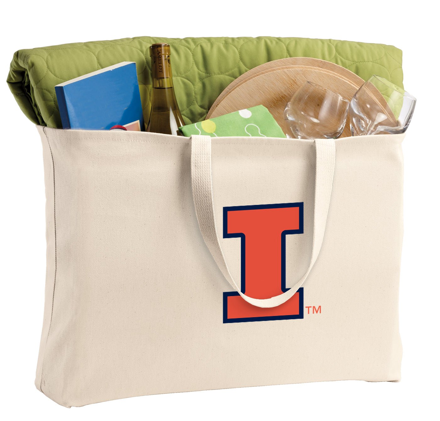 University of Illinois Large Tote Bag Illini Jumbo Tote for Beach Pool or Travel Tan