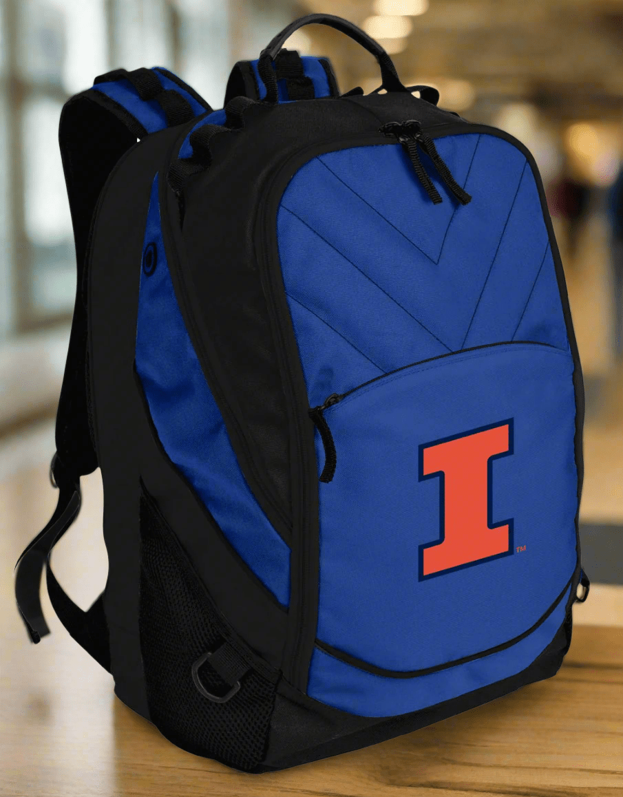 Illinois Laptop Backpack – Official Illinois Fighting Illini Bookbag – 17" Laptop Sleeve, NCAA School Gear – 600D Polyester