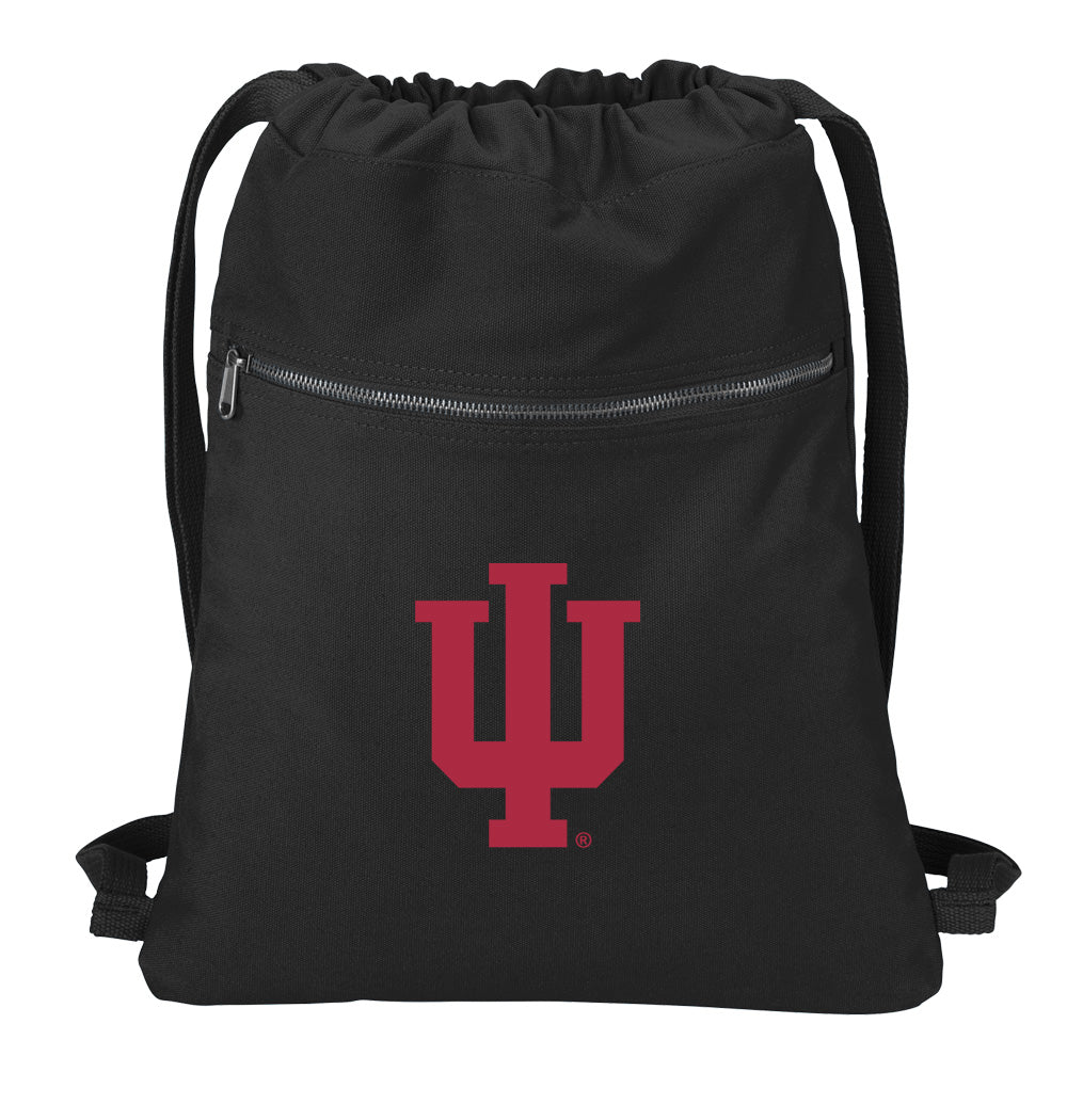 Indiana University Canvas Drawstring Backpack IU Cotton Cinch Pack Bag Black