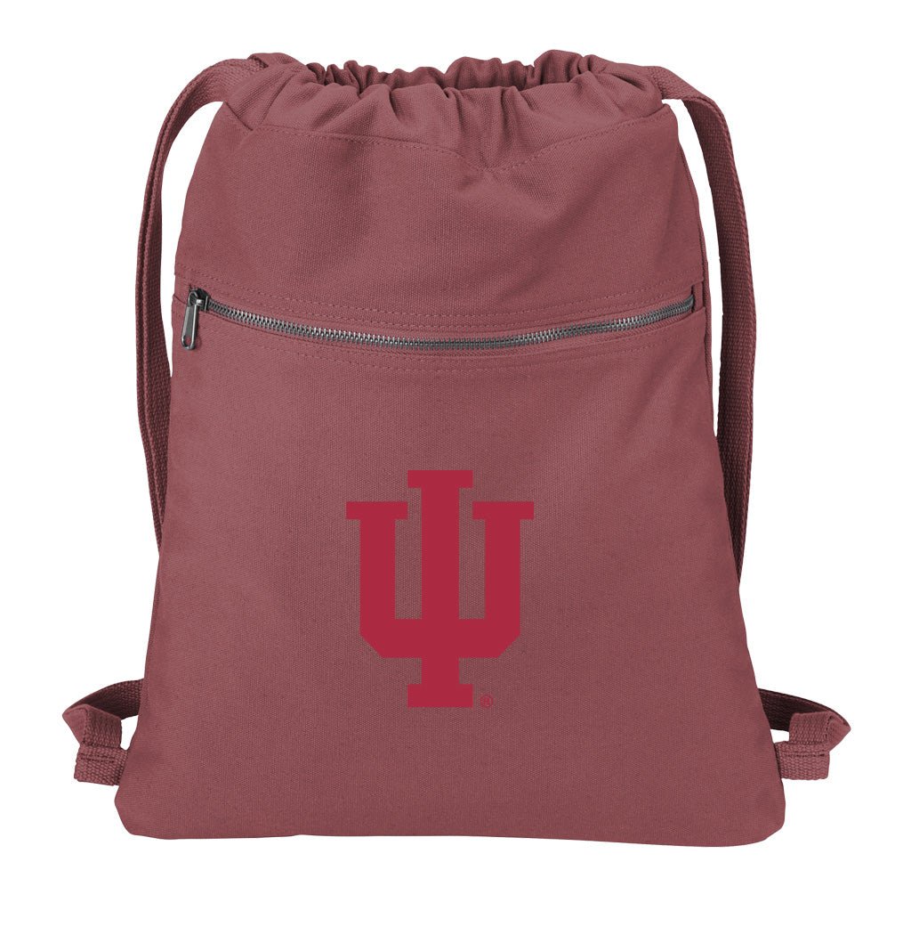 Indiana University Canvas Drawstring Backpack IU Cotton Cinch Pack Bag Dye Washed Red