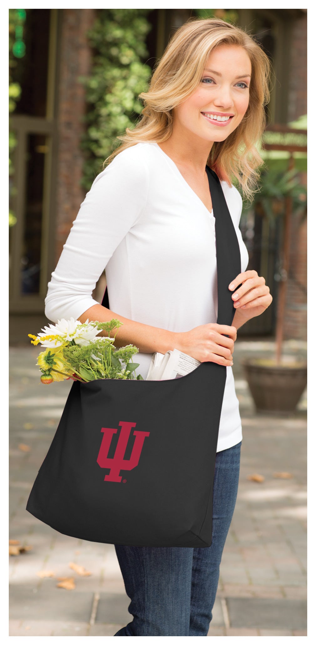 Indiana University Cross Body Bag IU Shoulder Tote Bag - Sling Style Black