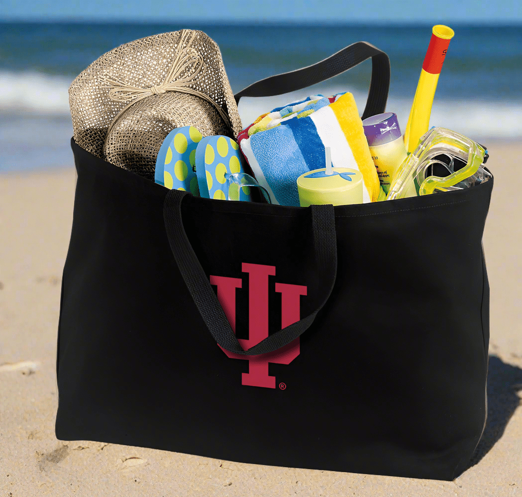 Indiana University Large Tote Bag IU Jumbo Tote for Beach Pool or Travel Black