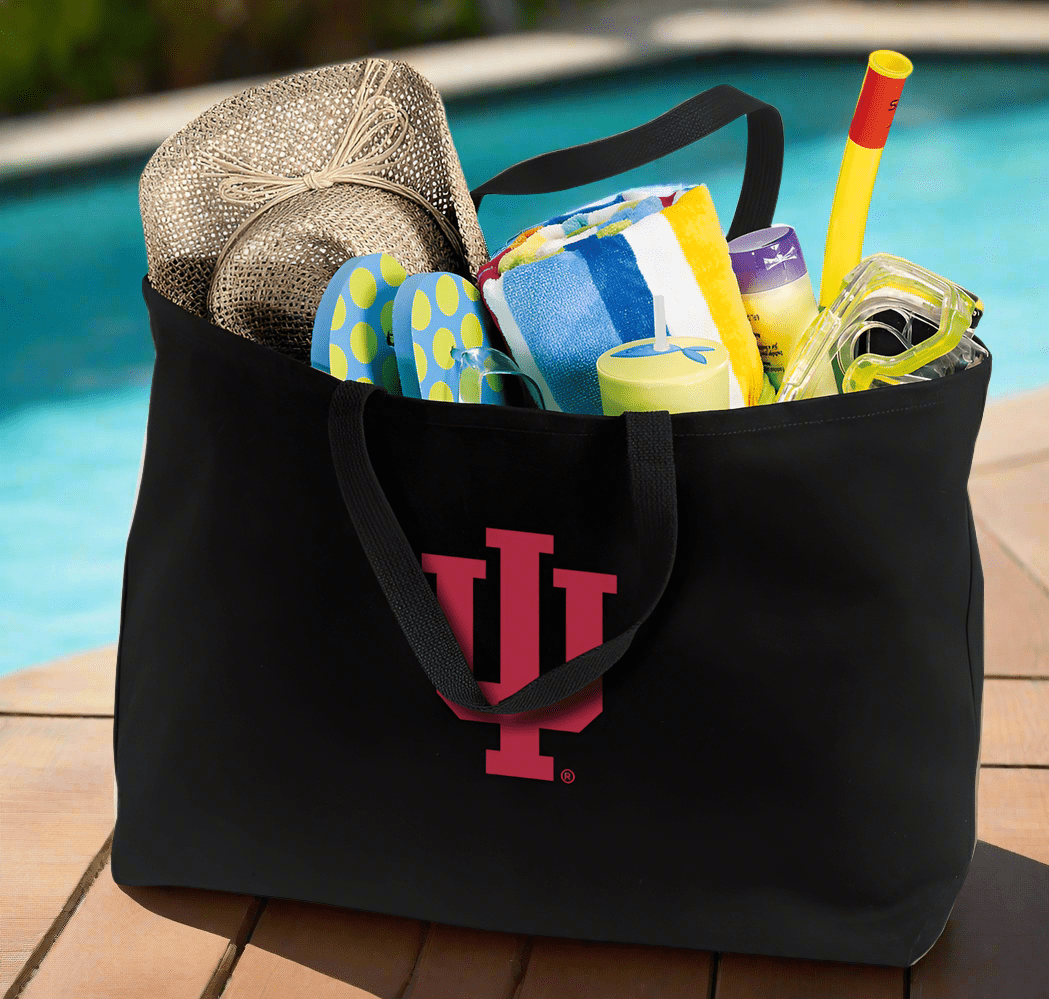 Indiana University Large Tote Bag IU Jumbo Tote for Beach Pool or Travel Black