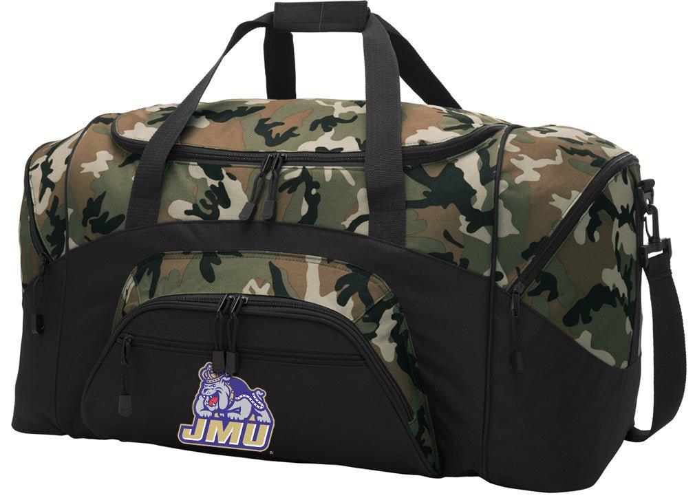 JMU Camo Duffel Bag – Official Dukes Travel, Gym & Sports Bag with Shoulder Strap – 600D Polyester