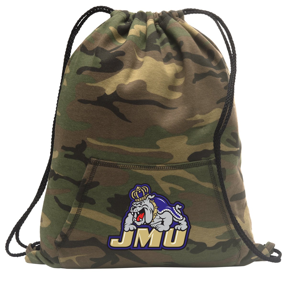 JMU Camo Drawstring Backpack James Madison University Hoody Style Cinch Pack Bag