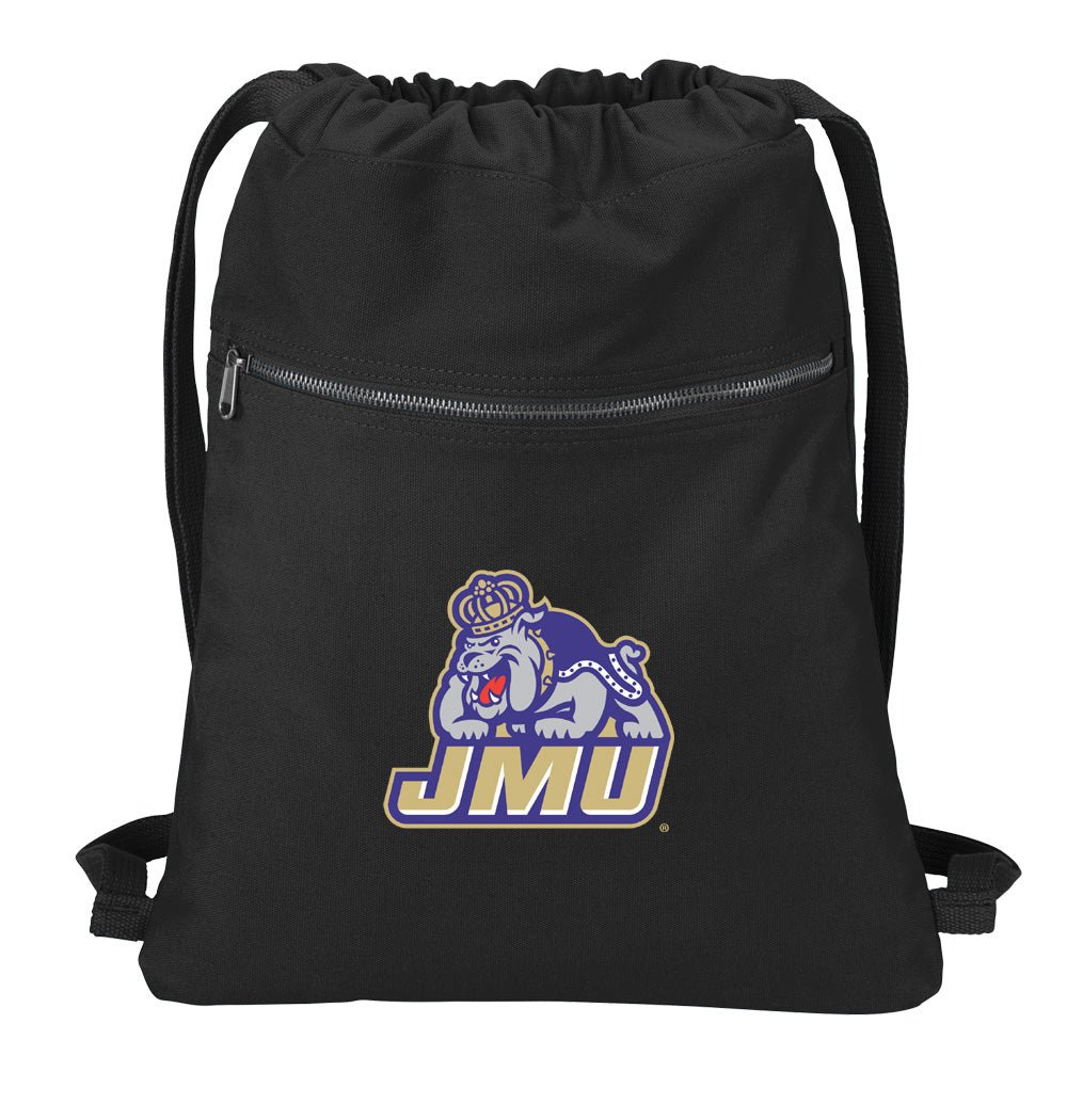 JMU Canvas Drawstring Backpack James Madison University Cotton Cinch Pack Bag Black