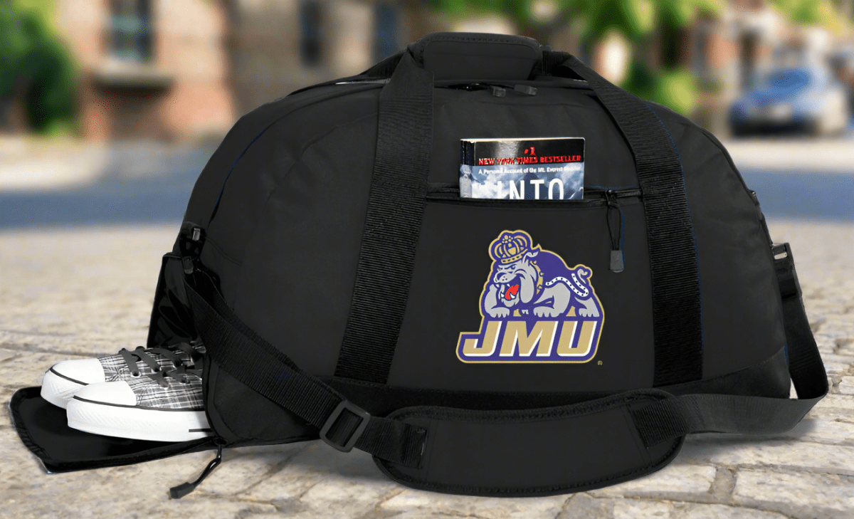 JMU Duffel Bag – Official Dukes Medium Gym & Travel Bag with Shoe Pocket – 600D Polyester