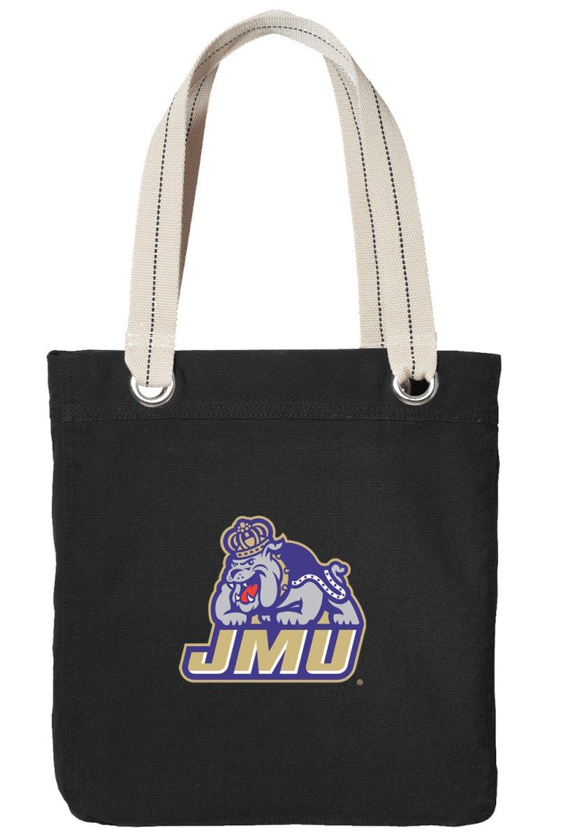 JMU Tote Bag James Madison University Deluxe Canvas Shoulder Bag Black