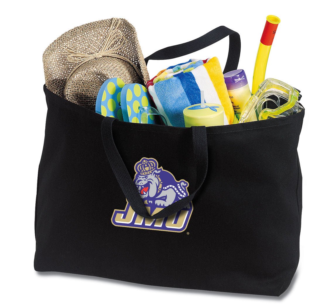 JMU Large Tote Bag James Madison University Jumbo Tote for Beach Pool or Travel Black