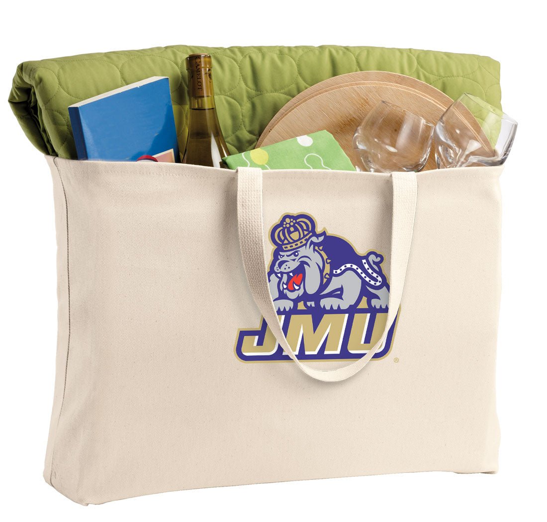 JMU Large Tote Bag James Madison University Jumbo Tote for Beach Pool or Travel Tan