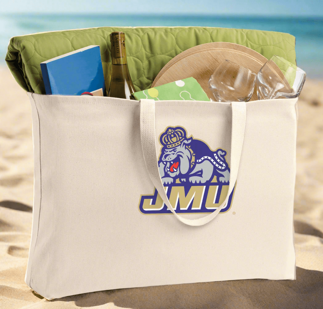 JMU Large Tote Bag James Madison University Jumbo Tote for Beach Pool or Travel Tan