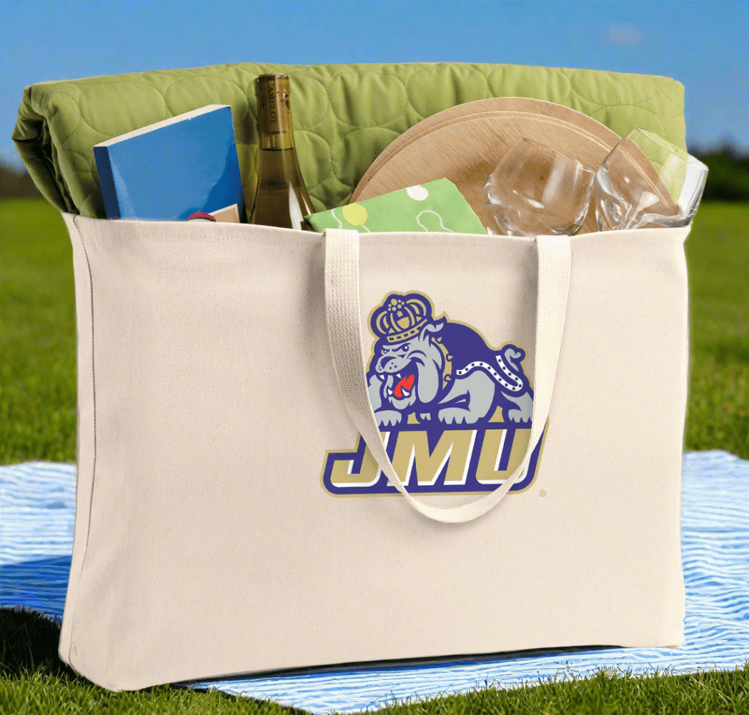 JMU Large Tote Bag James Madison University Jumbo Tote for Beach Pool or Travel Tan