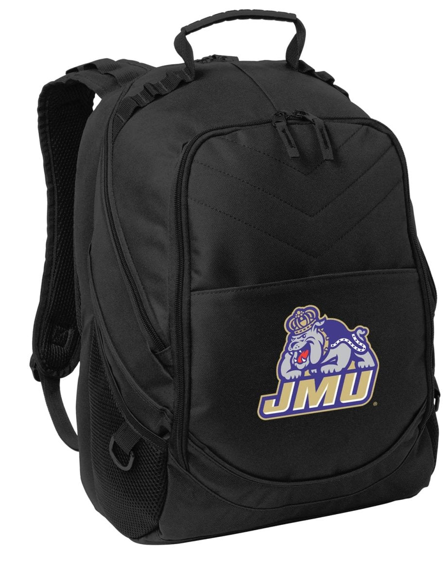 JMU Dukes Laptop Backpack – Official James Madison University Bookbag – 17" Laptop Sleeve, NCAA School Gear – 600D Polyester Black