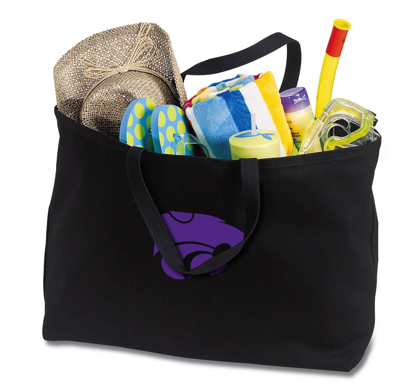 Kansas State Large Tote Bag K-State Jumbo Tote for Beach Pool or Travel Black