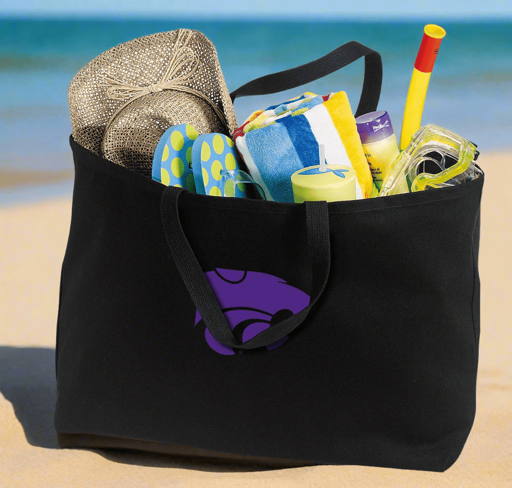 Kansas State Large Tote Bag K-State Jumbo Tote for Beach Pool or Travel Black
