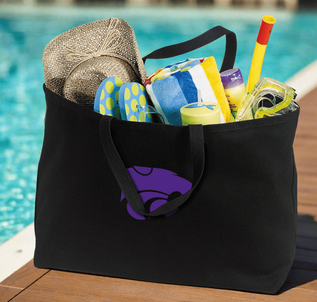 Kansas State Large Tote Bag K-State Jumbo Tote for Beach Pool or Travel Black