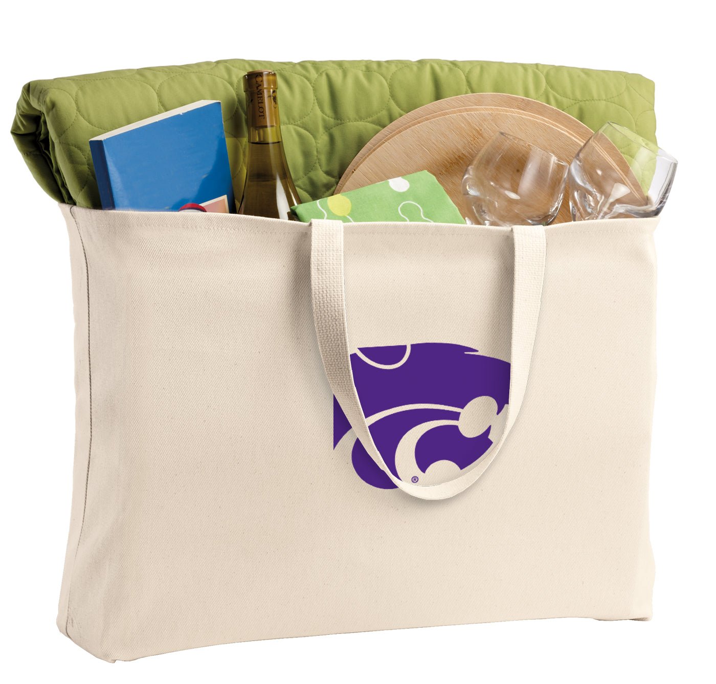 Kansas State Large Tote Bag K-State Jumbo Tote for Beach Pool or Travel Tan