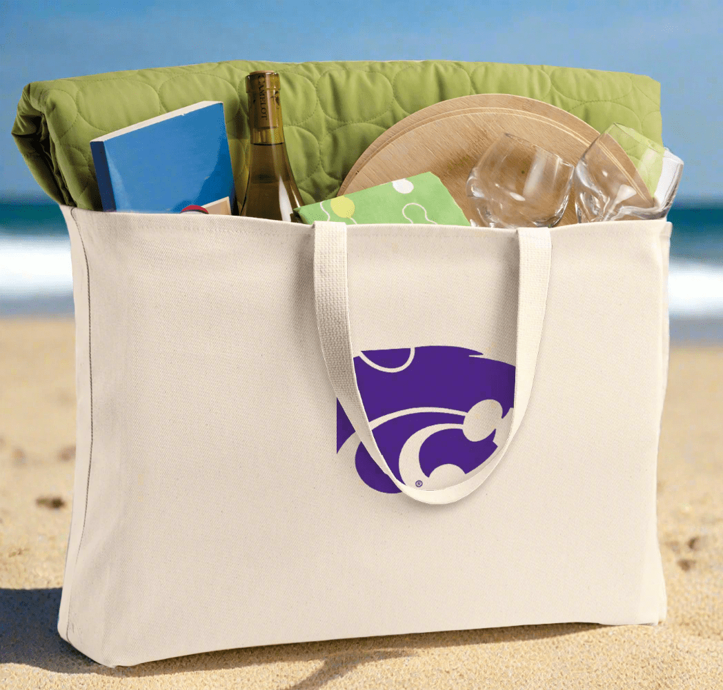 Kansas State Large Tote Bag K-State Jumbo Tote for Beach Pool or Travel Tan