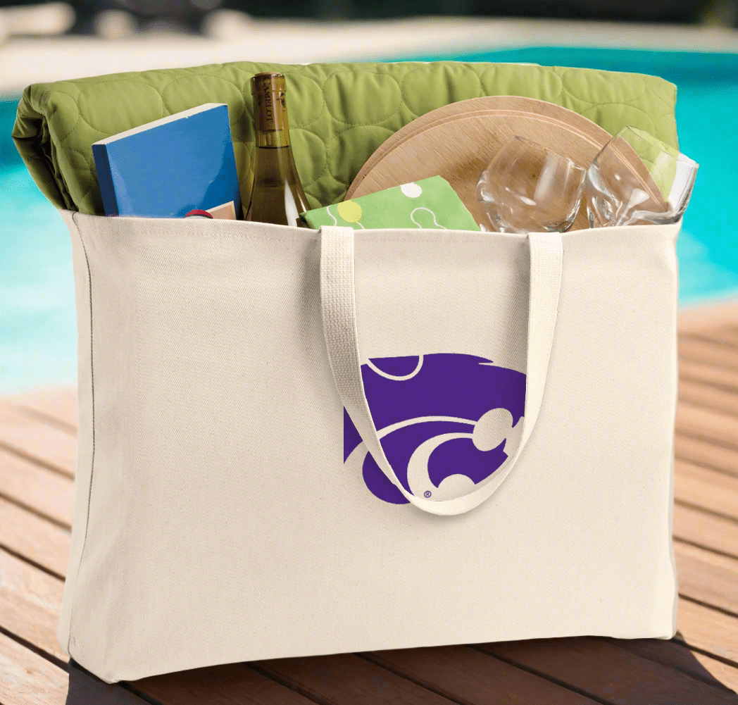 Kansas State Large Tote Bag K-State Jumbo Tote for Beach Pool or Travel Tan