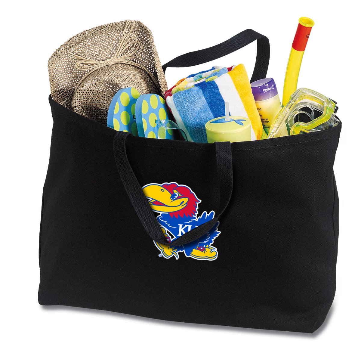 University of Kansas Large Tote Bag KU Jayhawks Jumbo Tote for Beach Pool or Travel Black