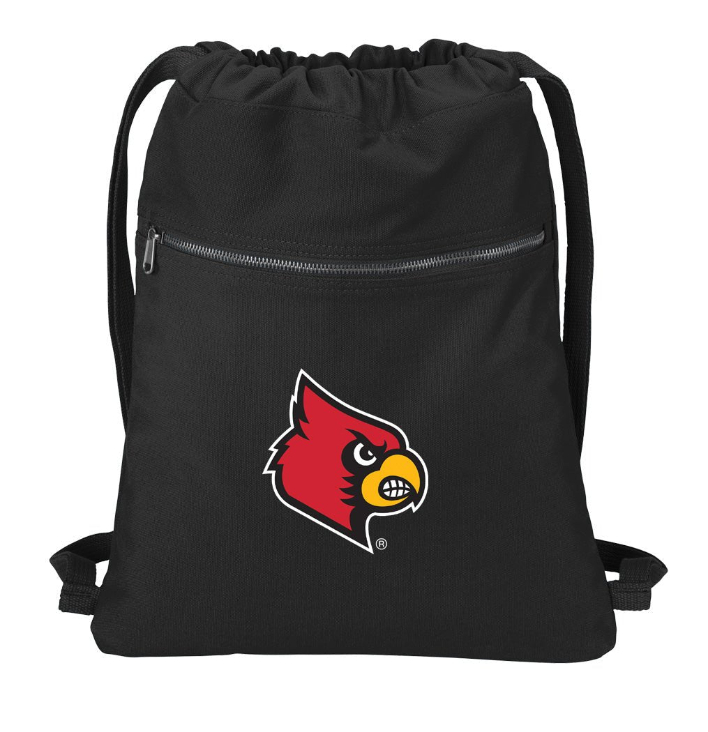 University of Louisville Canvas Drawstring Backpack Louisville Cardinals Cotton Cinch Pack Bag Black