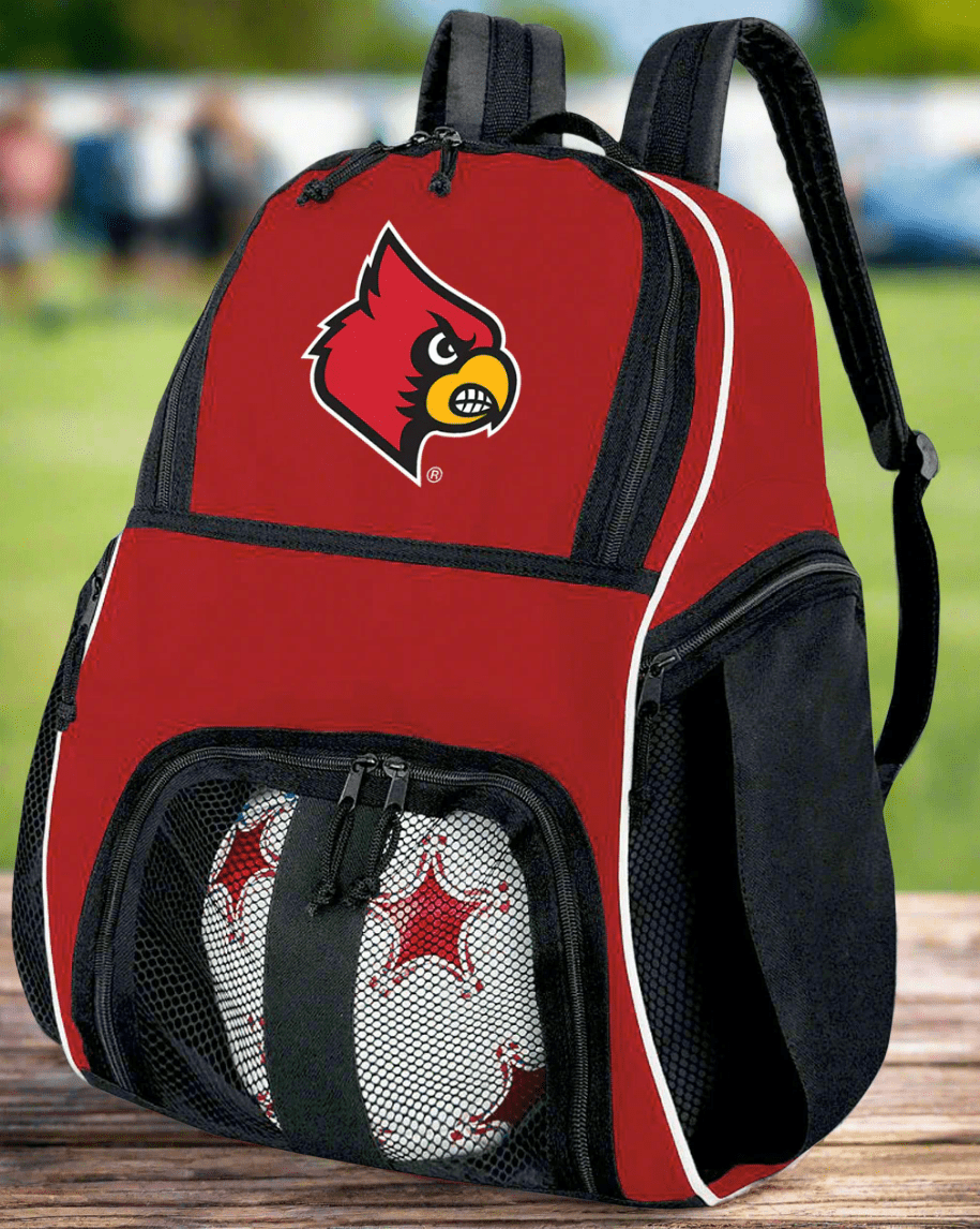 University of Louisville Soccer Ball Backpack or Louisville Cardinals Volleyball Sports Gear Bag Red