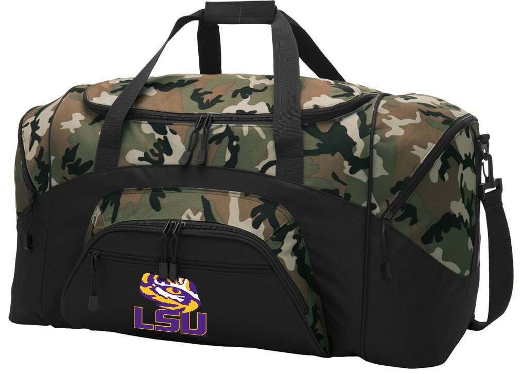 Large LSU Camo Duffel Bag – Official Tigers Gym, Travel & Sports Gear Bag with Shoulder Strap – 600D Polyester