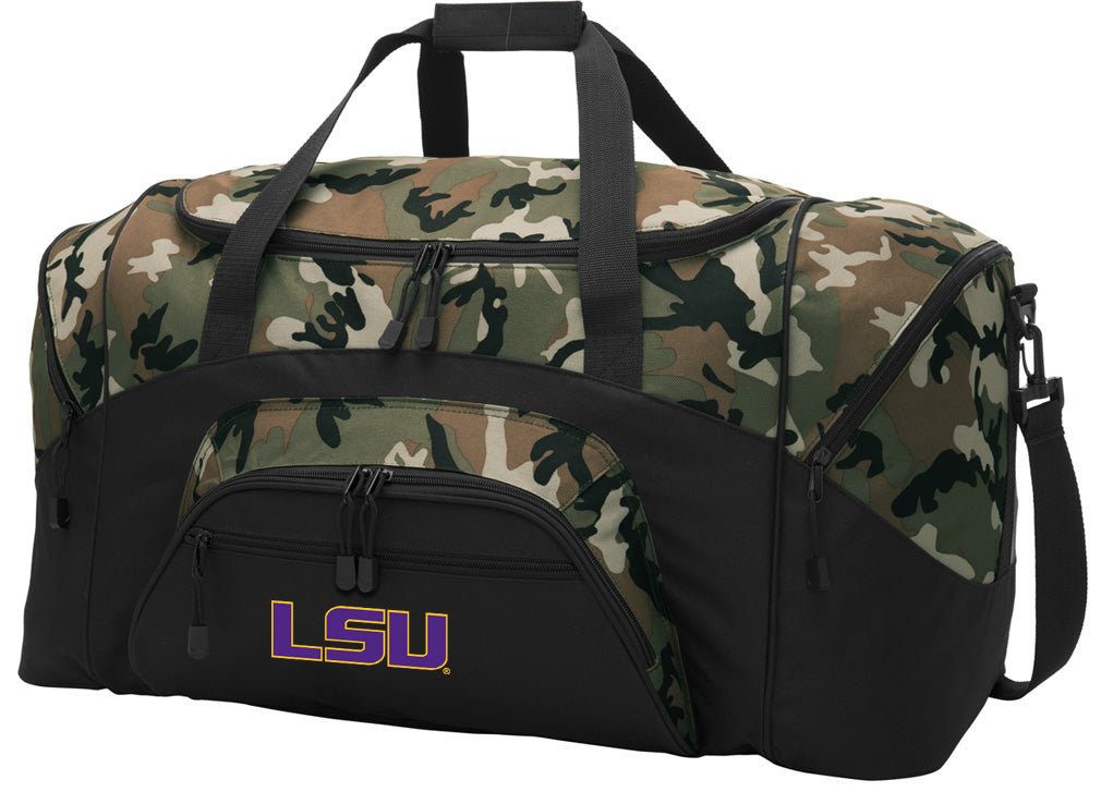 LSU Tigers Camo Duffel Bag – Oversized Gym, Travel & Team Bag with Shoulder Strap – Officially Licensed – 600D Polyester