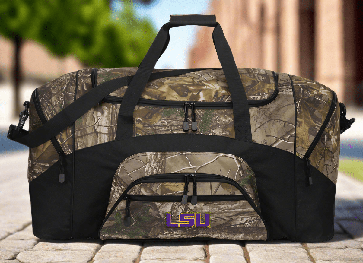 LSU Tigers Camo Large Duffel Bag LSU Suitcase Travel Bag or Sports Gear Bag