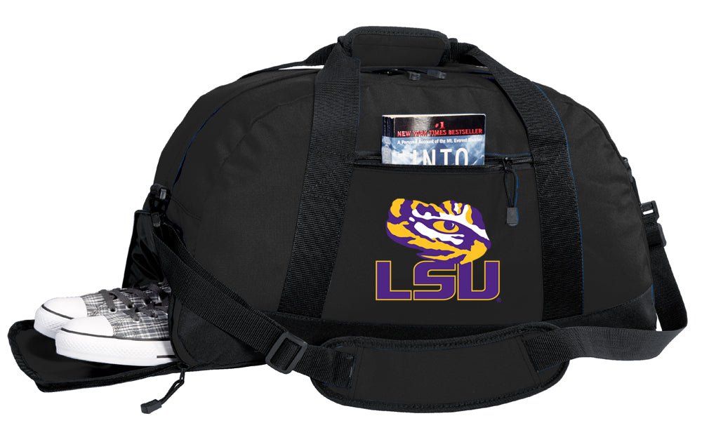 LSU Duffel Bag – Official Tigers Medium Gym & Travel Bag with Shoe Pocket – 600D Polyester