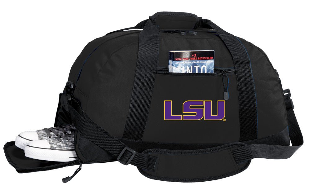 LSU Tigers Duffel Bag LSU Gym or Sports Bag with Shoe Pocket Black