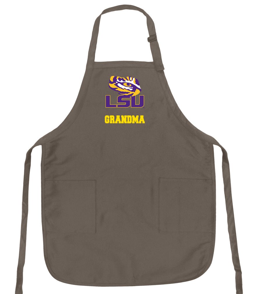 LSU Apron Official LSU Tigers Logo Apron - Stain Resistant Fabric Grandma on Khaki