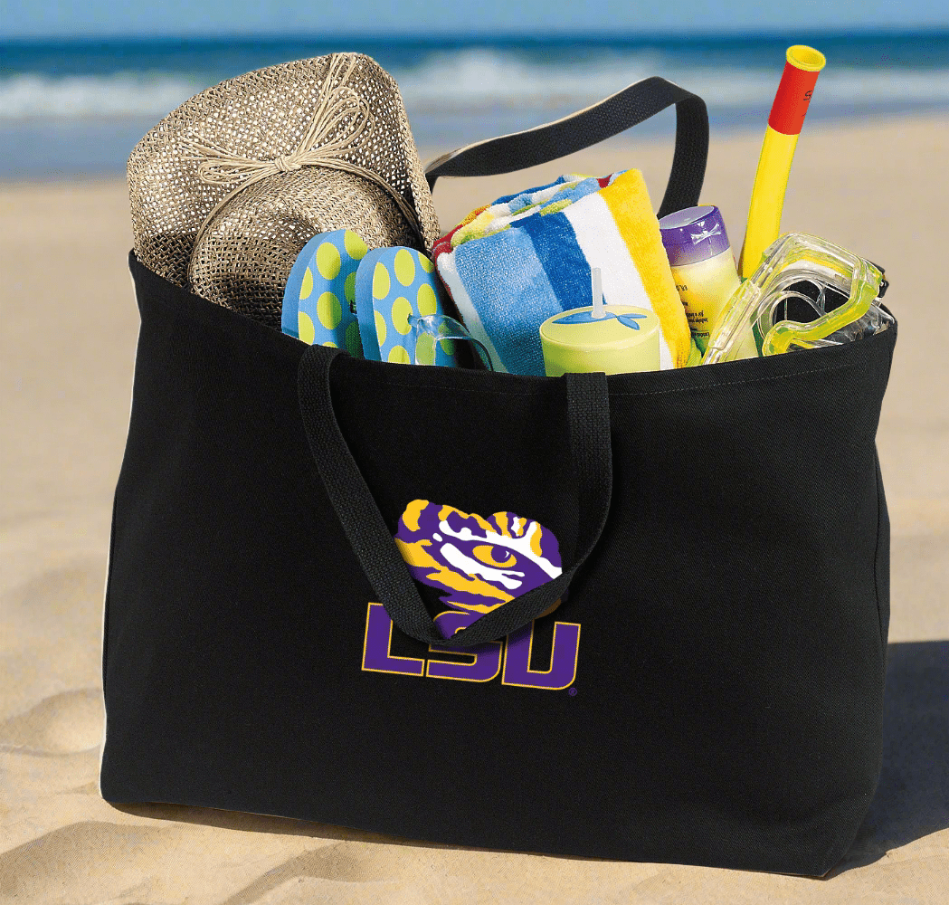 LSU Large Tote Bag LSU Tigers Jumbo Tote for Beach Pool or Travel Black