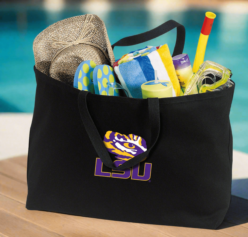 LSU Large Tote Bag LSU Tigers Jumbo Tote for Beach Pool or Travel Black