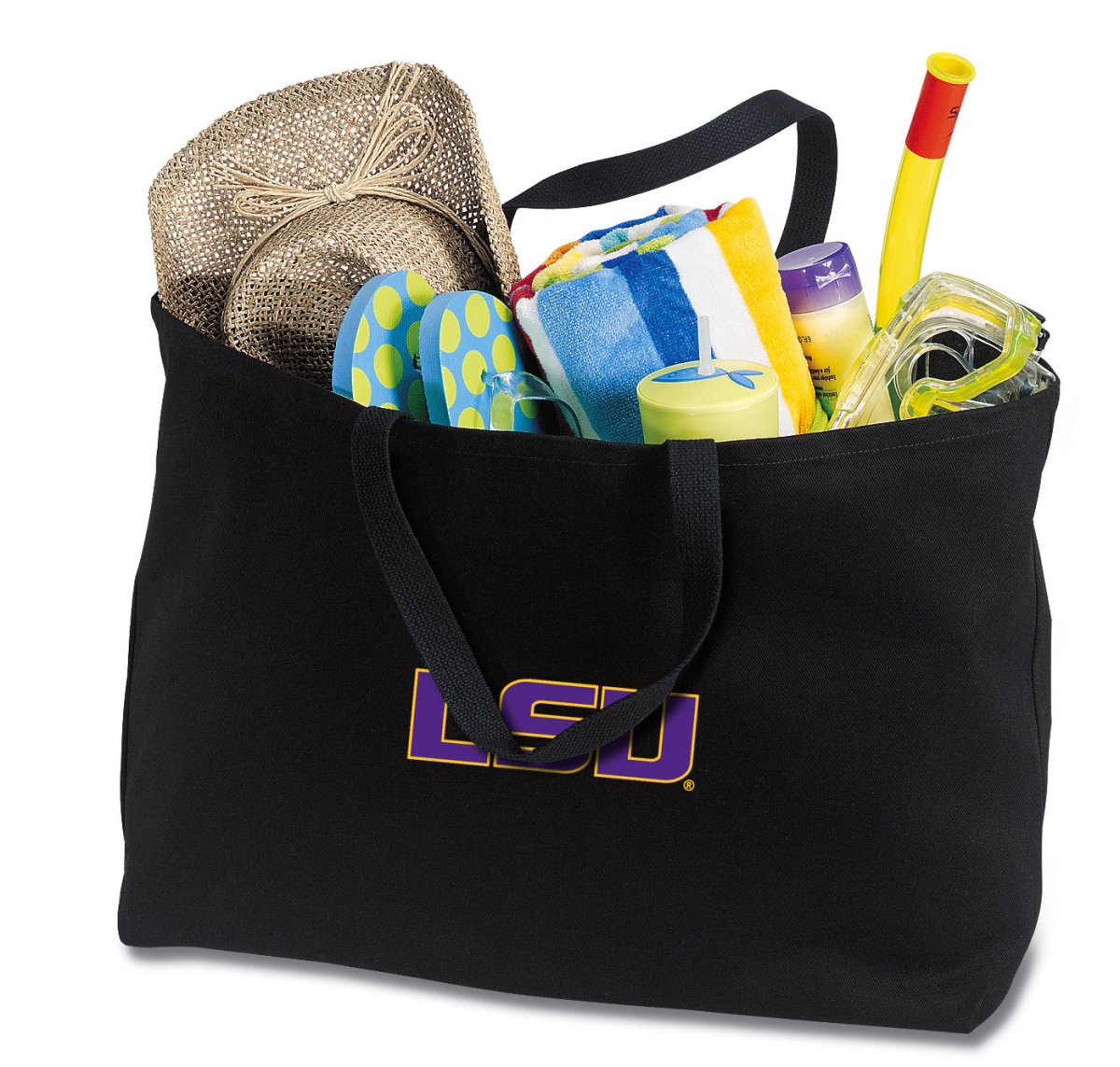 LSU Tigers Large Tote Bag LSU Jumbo Tote for Beach Pool or Travel Black