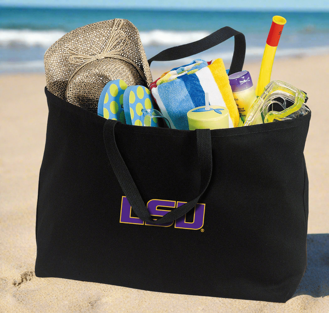 LSU Tigers Large Tote Bag LSU Jumbo Tote for Beach Pool or Travel Black