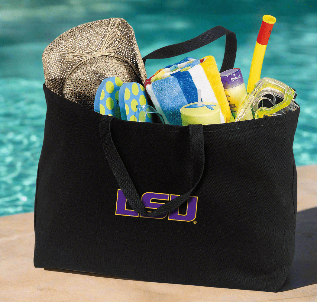 LSU Tigers Large Tote Bag LSU Jumbo Tote for Beach Pool or Travel Black
