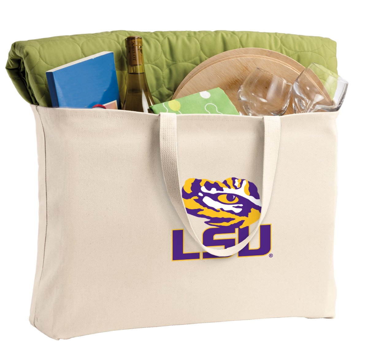 LSU Large Tote Bag LSU Tigers Jumbo Tote for Beach Pool or Travel Tan