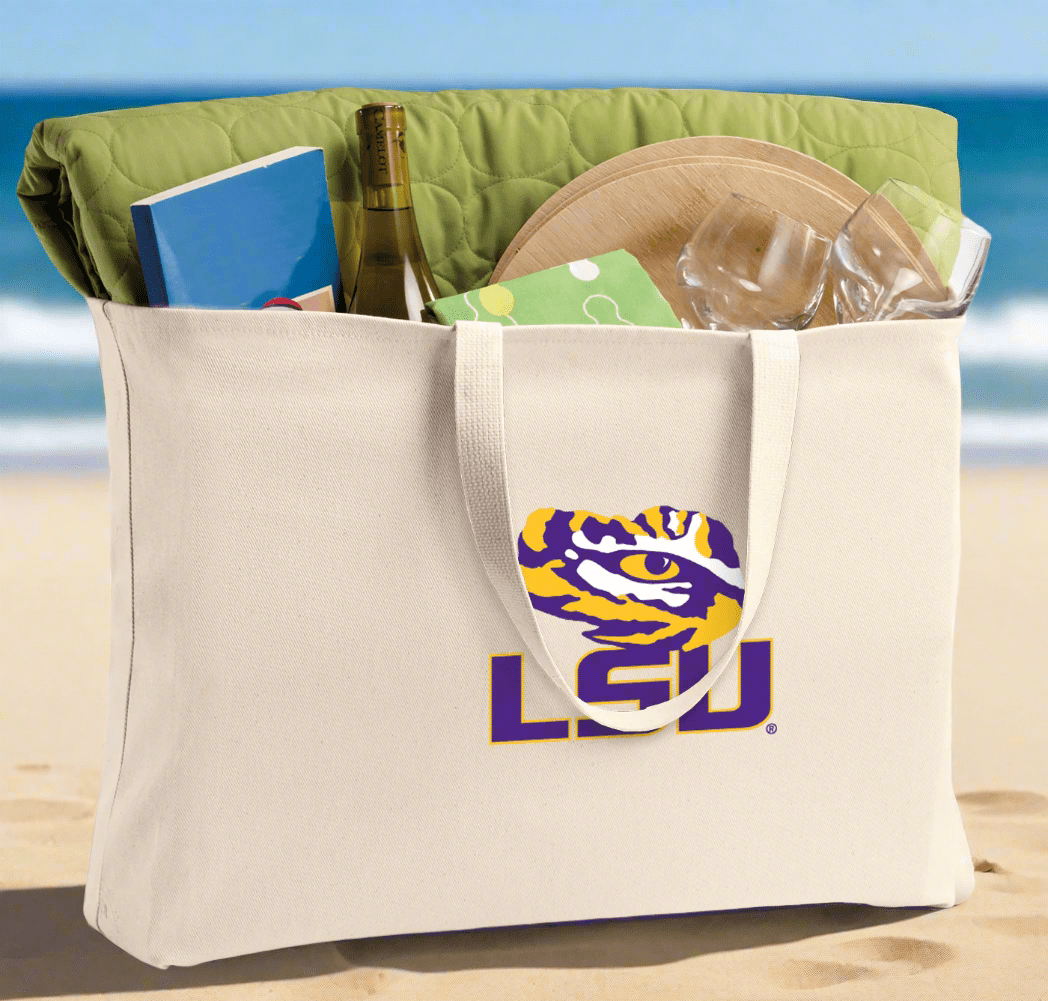 LSU Large Tote Bag LSU Tigers Jumbo Tote for Beach Pool or Travel Tan