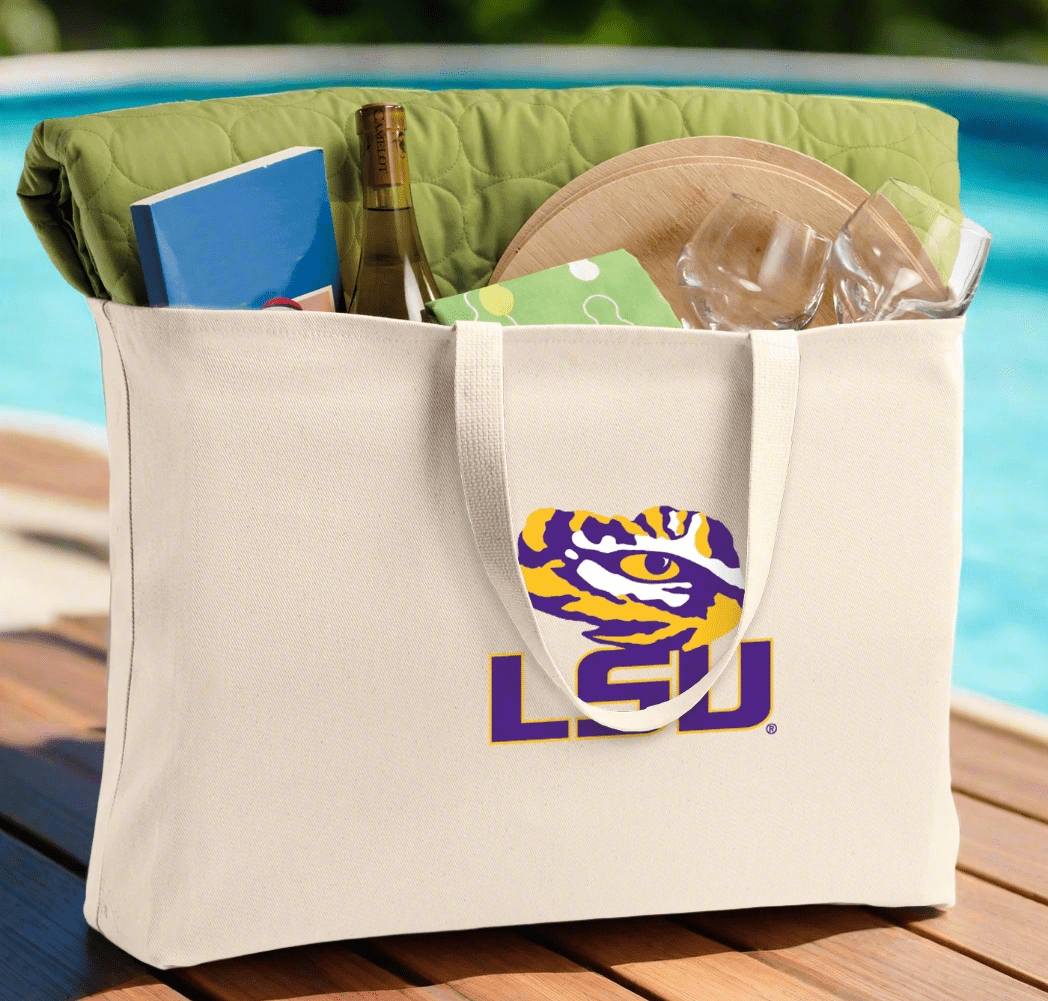 LSU Large Tote Bag LSU Tigers Jumbo Tote for Beach Pool or Travel Tan