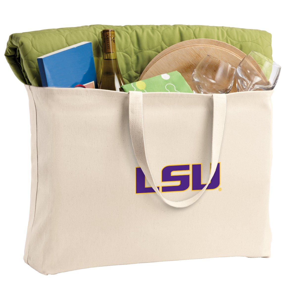 LSU Tigers Large Tote Bag LSU Jumbo Tote for Beach Pool or Travel Tan