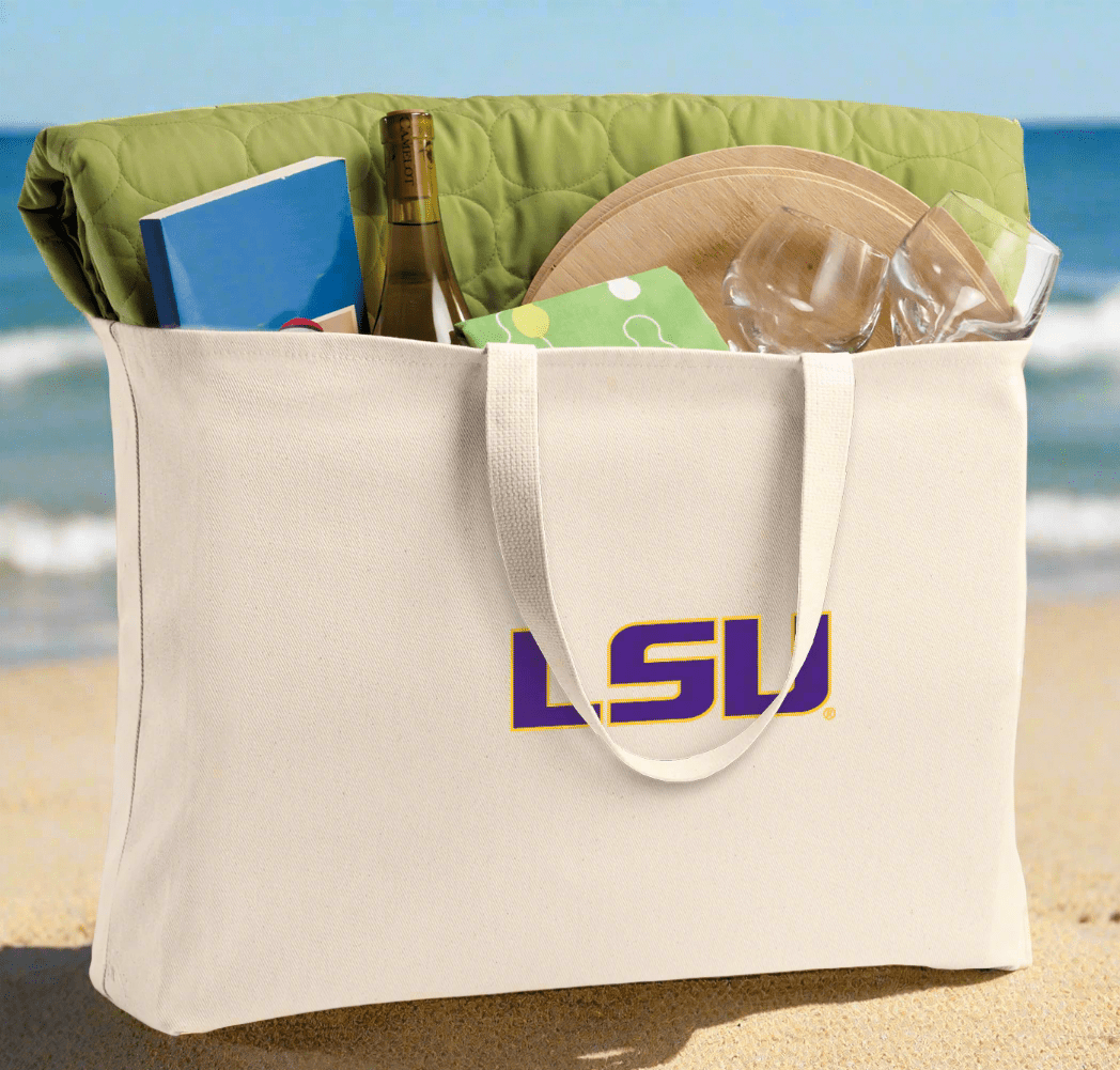 LSU Tigers Large Tote Bag LSU Jumbo Tote for Beach Pool or Travel Tan