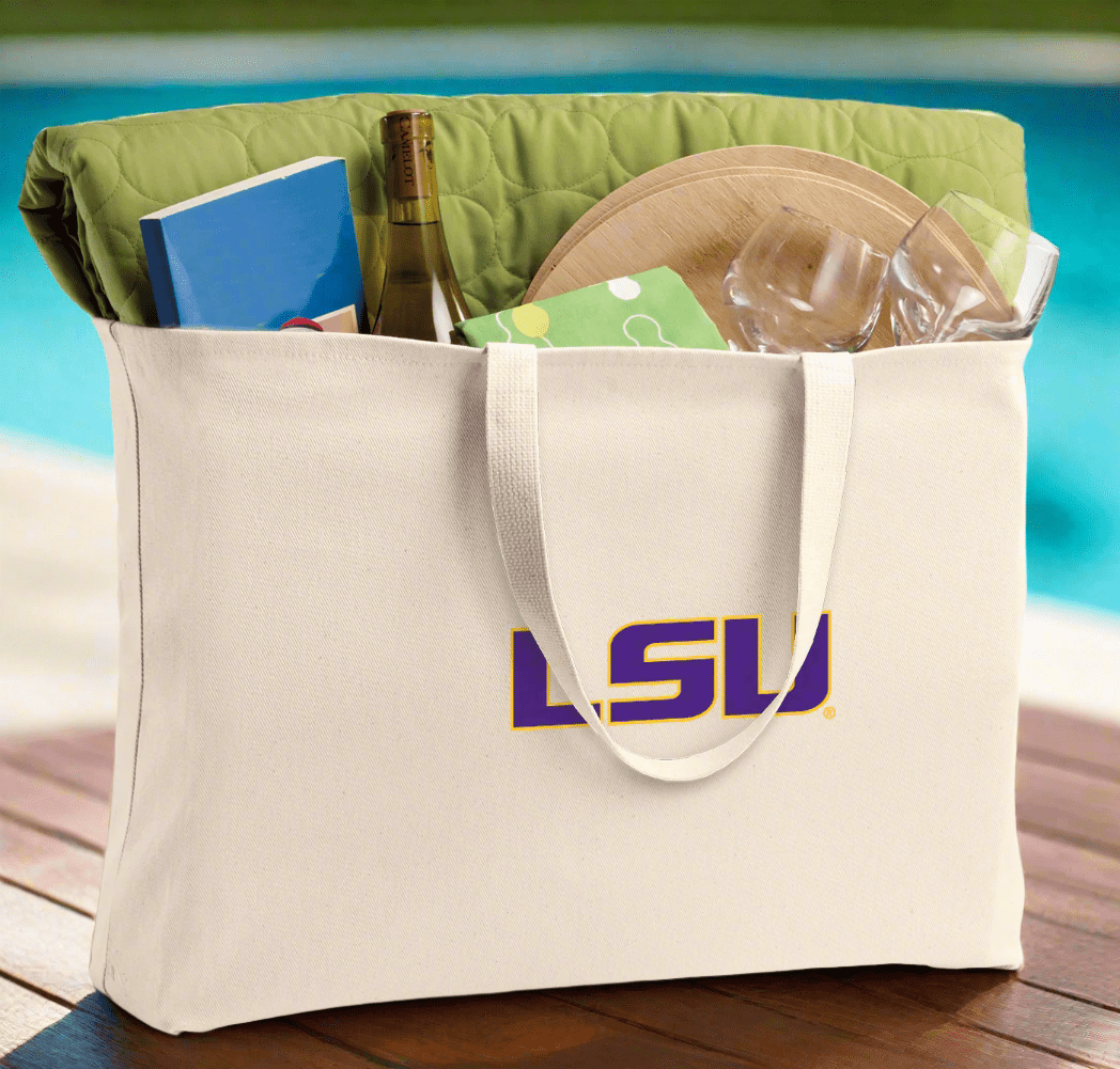 LSU Tigers Large Tote Bag LSU Jumbo Tote for Beach Pool or Travel Tan