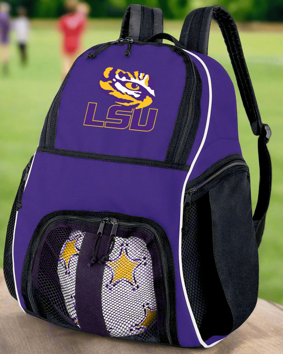 LSU Soccer Ball Backpack or LSU Tigers Volleyball Sports Gear Bag Purple