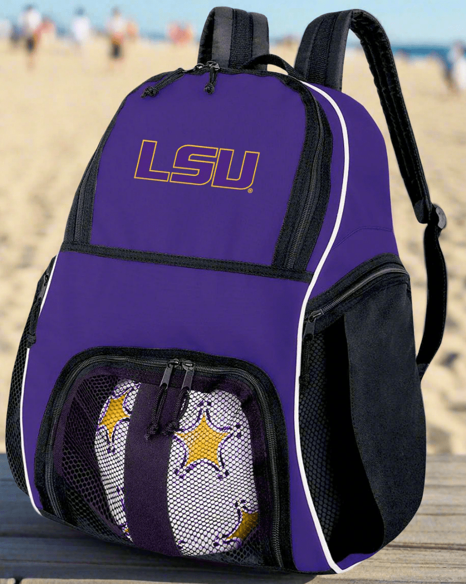 LSU Tigers Soccer Ball Backpack or LSU Volleyball Sports Gear Bag Purple